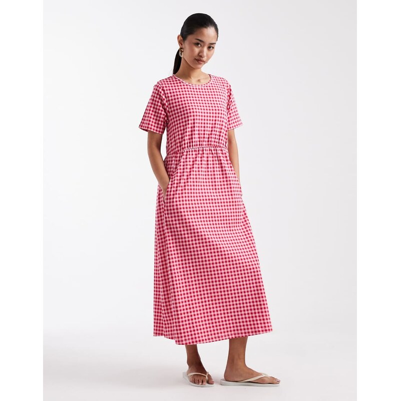 Threadbare jersey short sleeve midi dress in red and white gingham 115515972