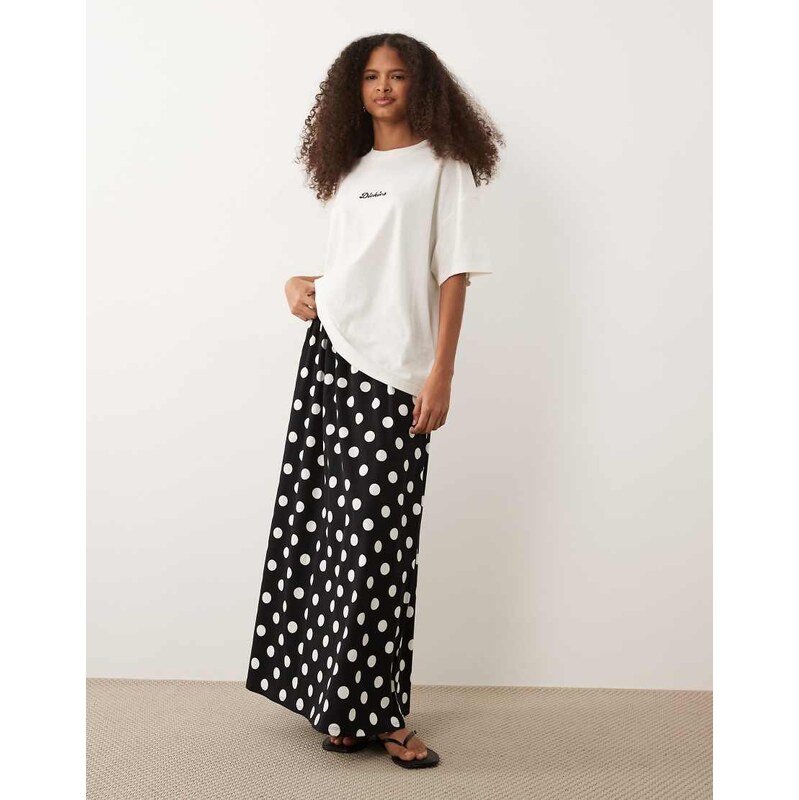 Threadbare jersey a-line midaxi skirt in black and white polka