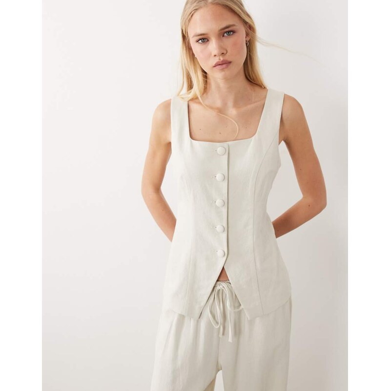 Miss Selfridge linen look tailored waistcoat in stone-Neutral