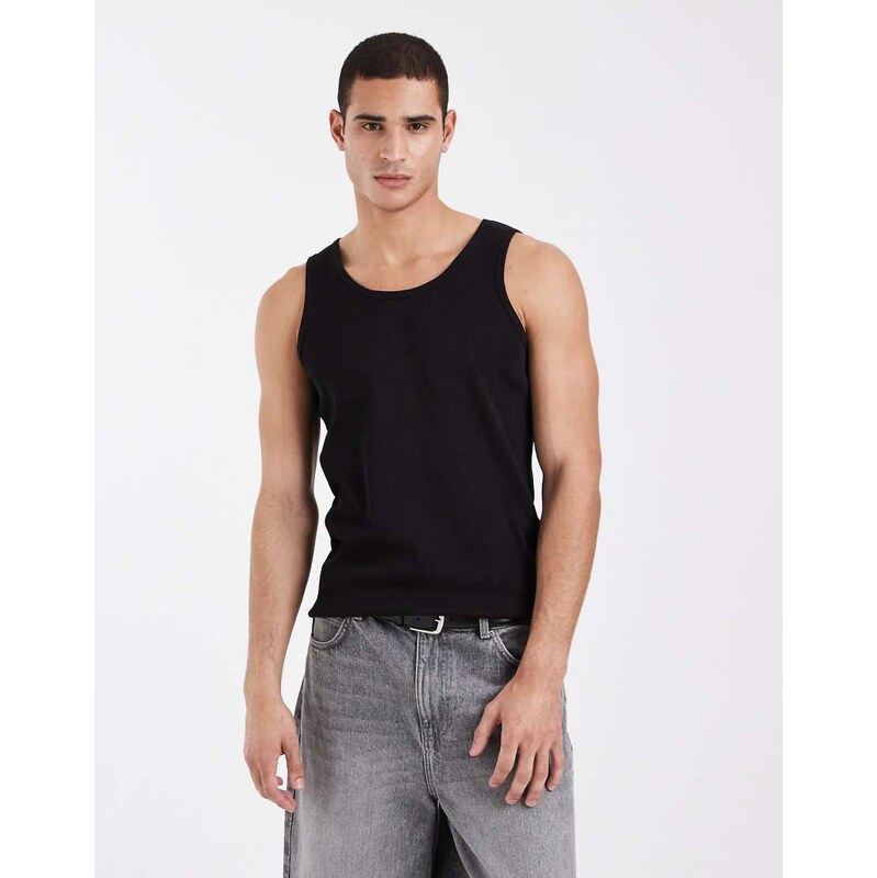 Brave Soul ribbed racer vest in black