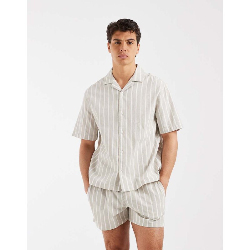 ASOS DESIGN co-ord relaxed linen look stripe shirt in green