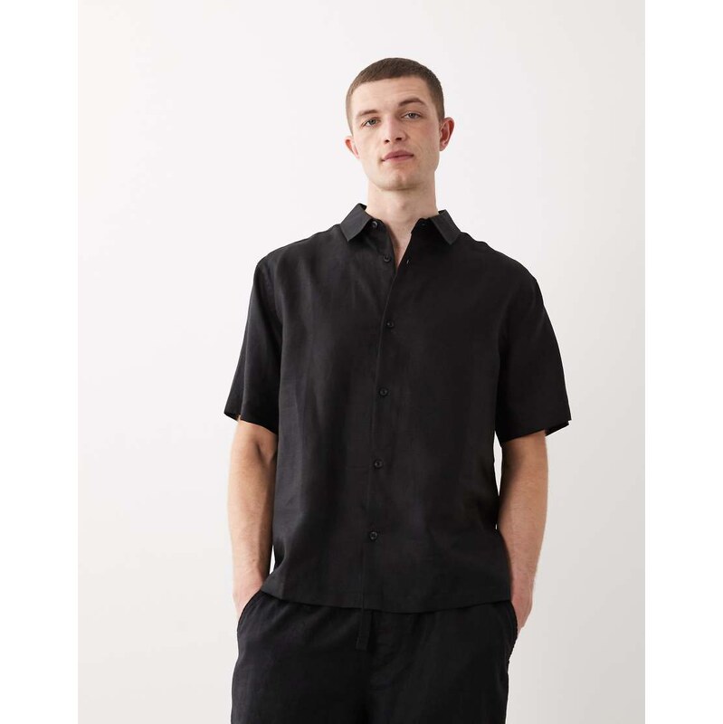 ASOS DESIGN co-ord 100% linen relaxed shirt in black