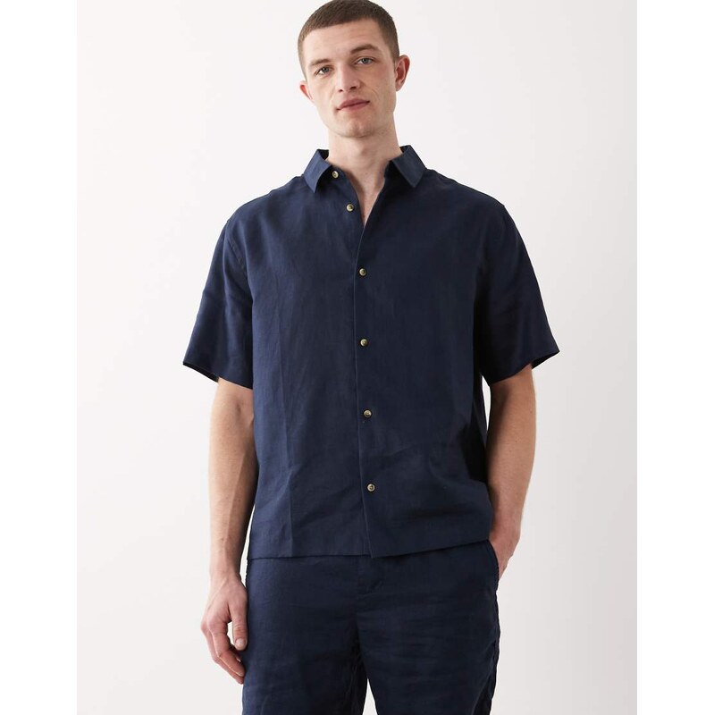 ASOS DESIGN co-ord 100% linen relaxed shirt in navy