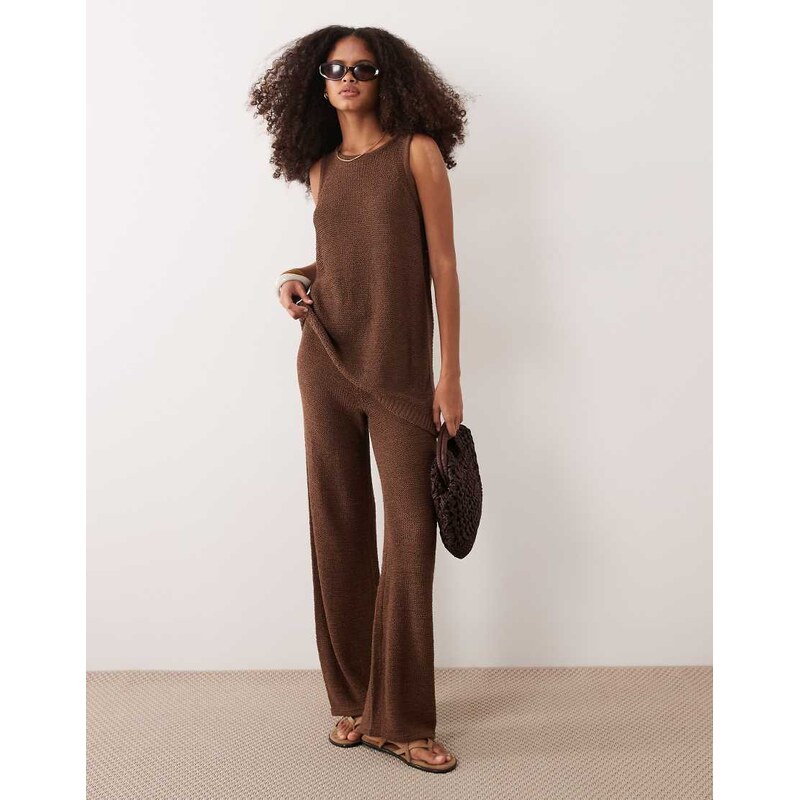ASOS DESIGN knitted tape trouser co-ord in mocha-Brown