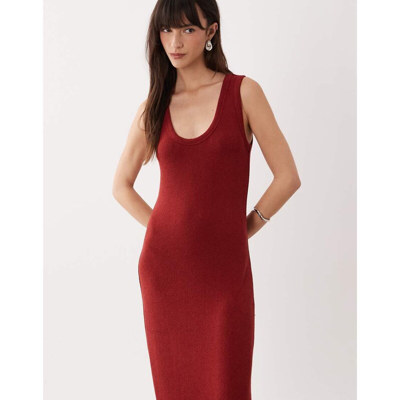 ASOS DESIGN lightweight boucle scoop maxi dress in rust-Brown