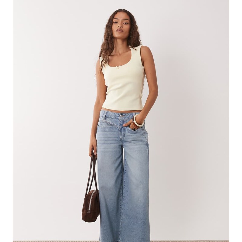 ASOS Petite ASOS DESIGN Petite ankle grazer wide leg jeans with front 115519534
