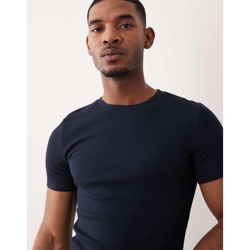 ASOS DESIGN Essentials muscle fit t-shirt in navy rib