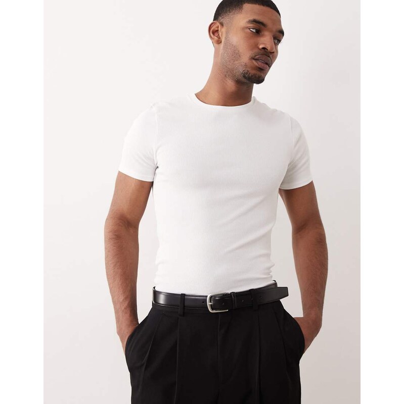 ASOS DESIGN Essentials muscle fit t-shirt in white rib