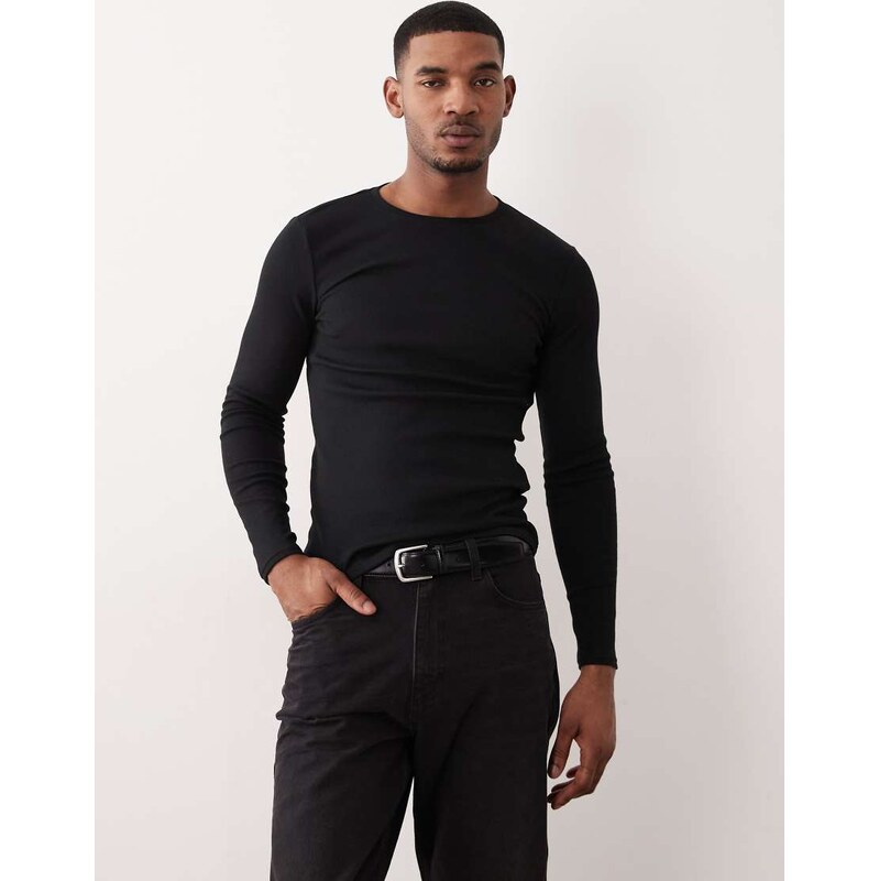 ASOS DESIGN Essentials muscle fit long sleeve t-shirt in black