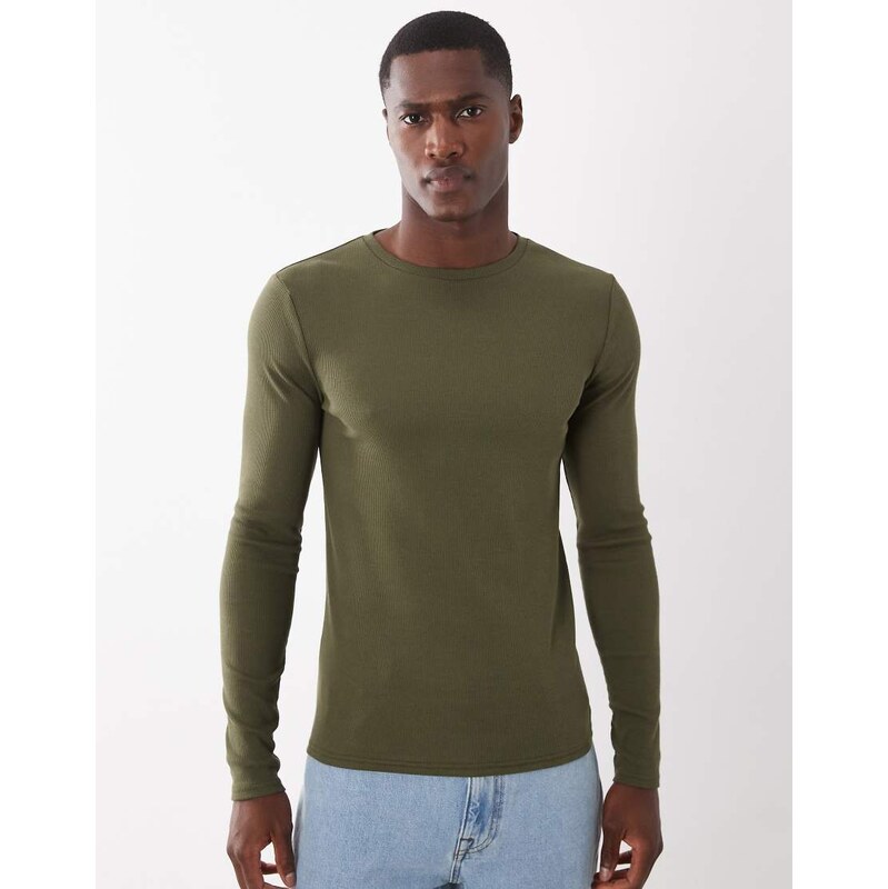 ASOS DESIGN Essentials long sleeve muscle fit t-shirt in green