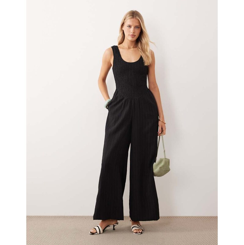 ASOS DESIGN scoop neck crinkle jumpsuit in black