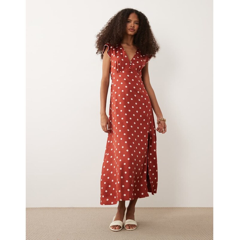 Nobodys Child Norma v-neck flutter cap sleeve midi dress in red