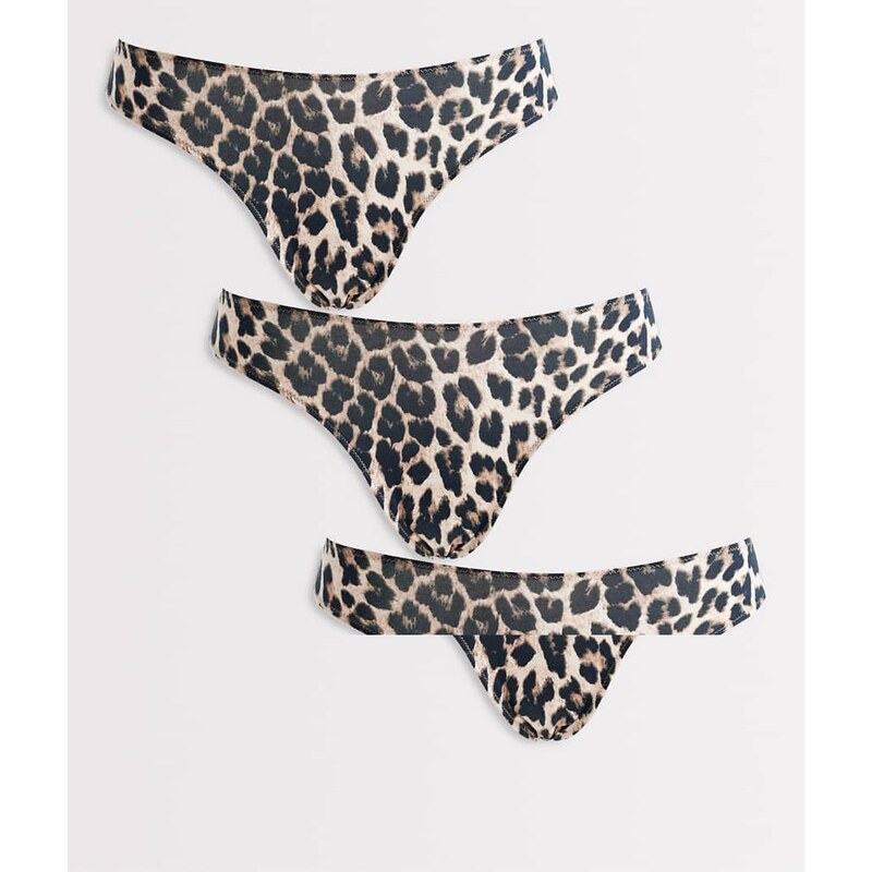 Lindex 3 pack cotton thong in leopard print-Multi 115136265