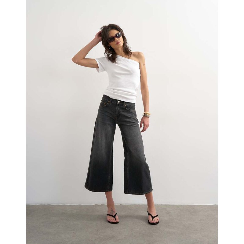 Topshop light weight wide crop jean in washed black