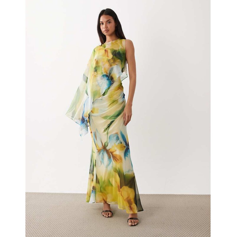 ASOS DESIGN draped batwing asymmetric one sleeve maxi dress in