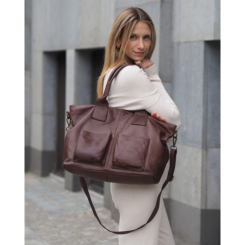MARCO MAZZINI Hnědá shopper bag s předními kapsami 85873733