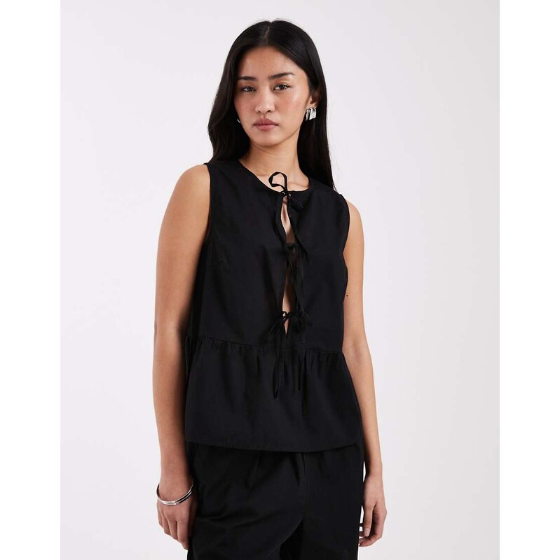 Pieces tie front peplum hem top co-ord in black