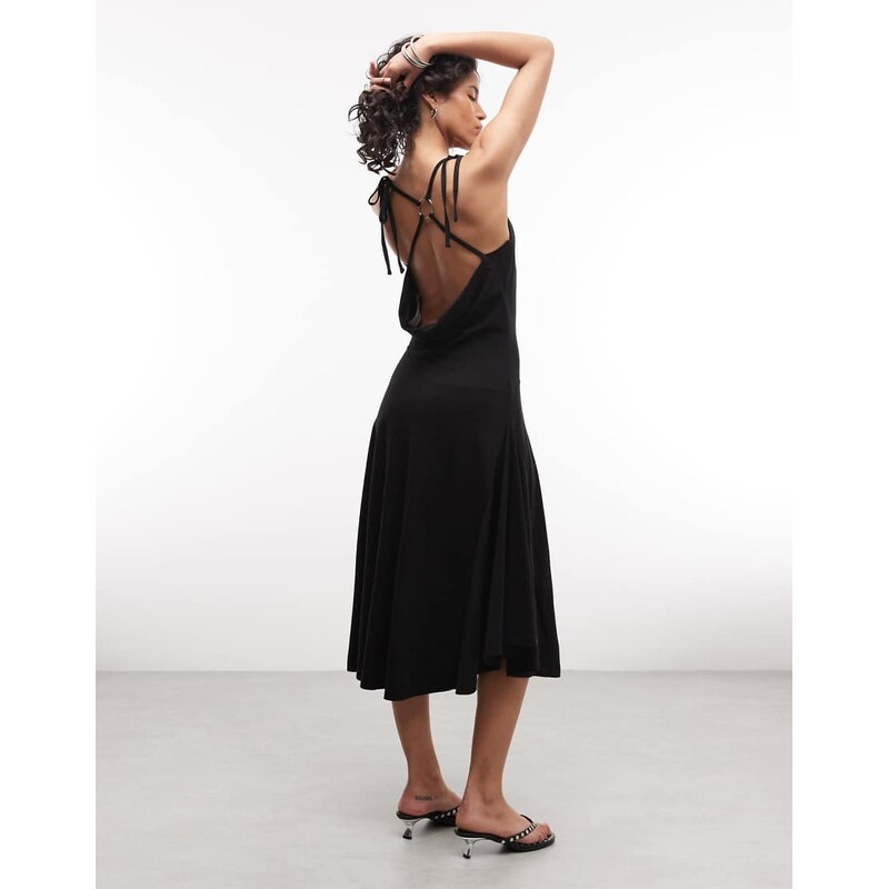 The Ragged Priest cowl neck cami midaxi dress with scoop back in black 115132206