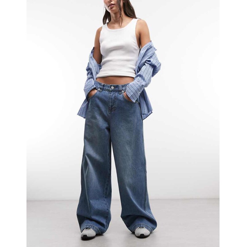 The Ragged Priest low rise baggy jeans with back buckle in dark blue 115132208