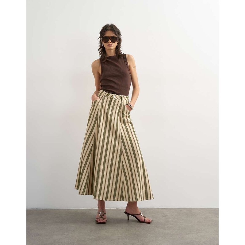 Topshop denim circle seamed maxi skirt in stripe-Green