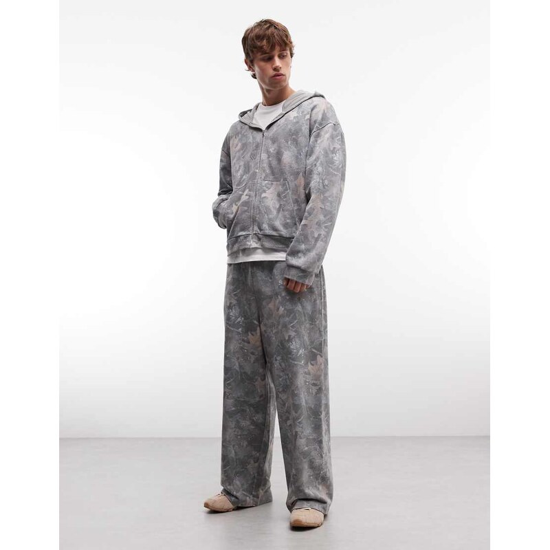 ASOS DESIGN co-ord oversized boxy washed camo zip through hoodie-Green