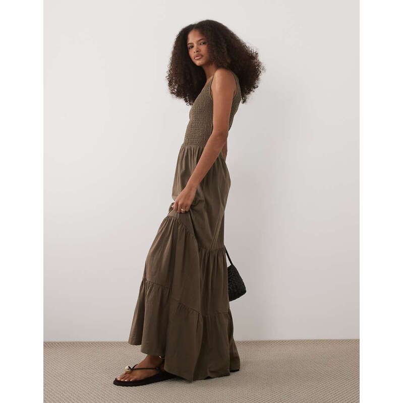 Brave Soul scoop neck shirred bodice maxi dress with tiered skirt in 115549553