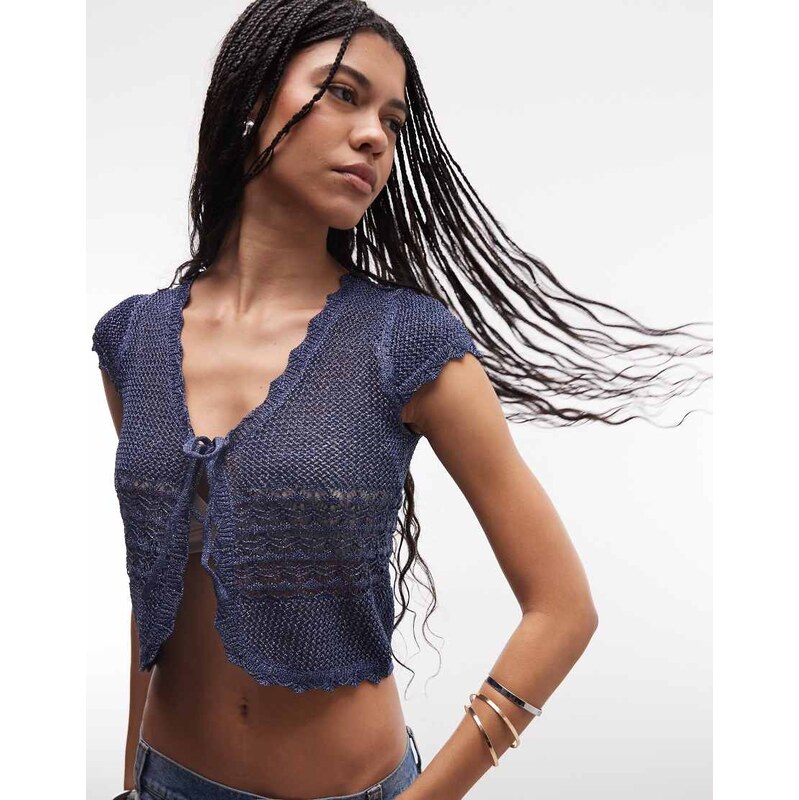 COLLUSION crochet shimmer tie front cardi-Multi 115174447