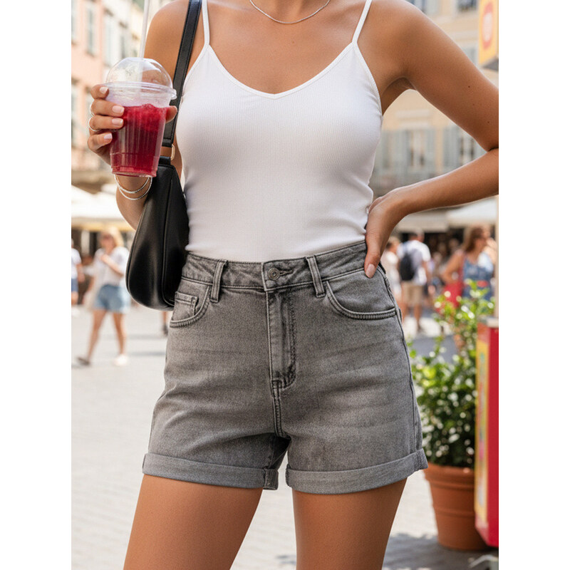 Dámské tmavě šedé džínové šortky FashionStreet SY0506 115132705