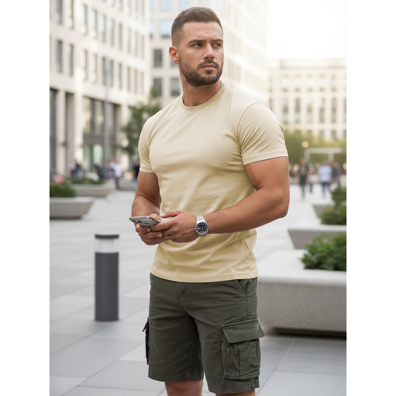 Pánské bavlněné tričko basic beige FashionStreet RX5676