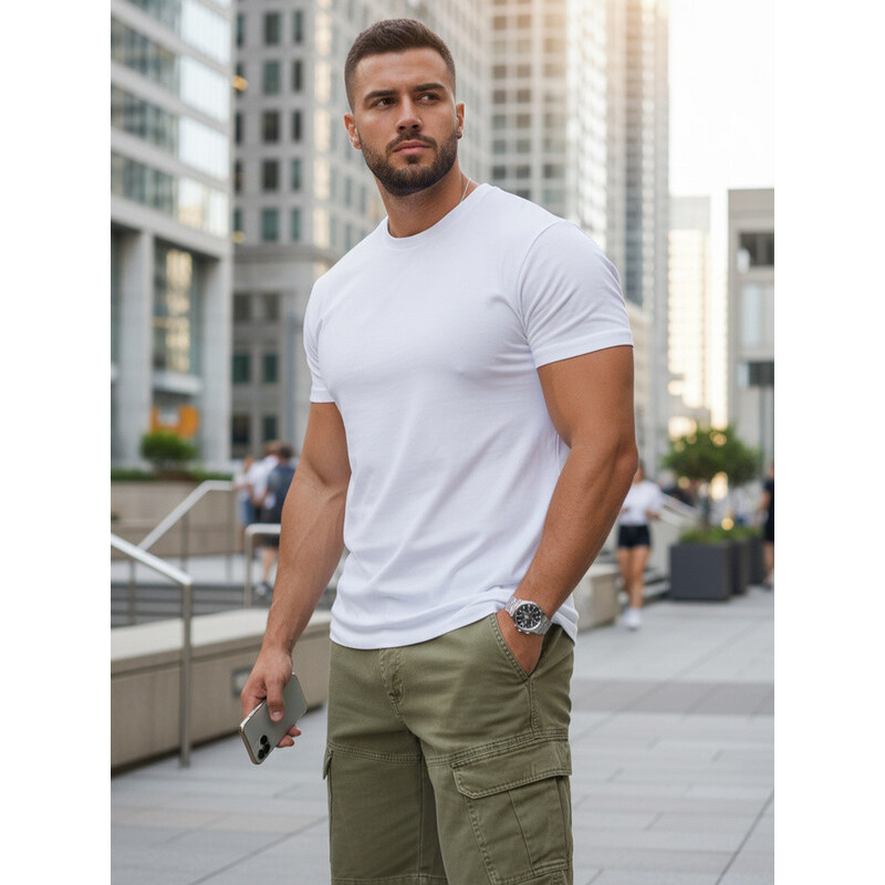 Pánské bavlněné tričko basic white FashionStreet RX5674