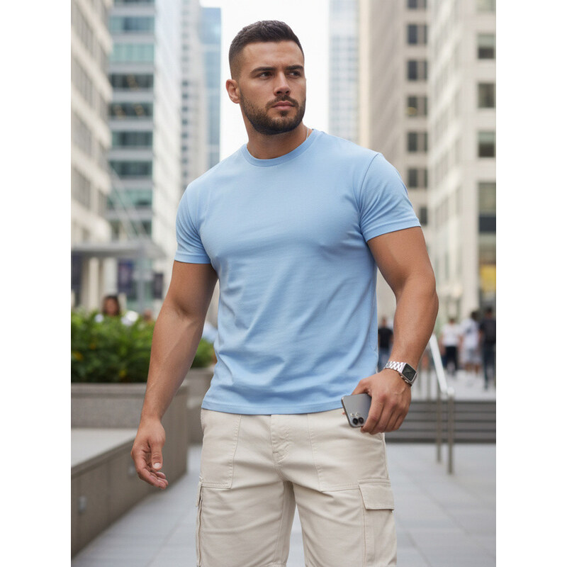 Pánské bavlněné tričko basic blue FashionStreet RX5680