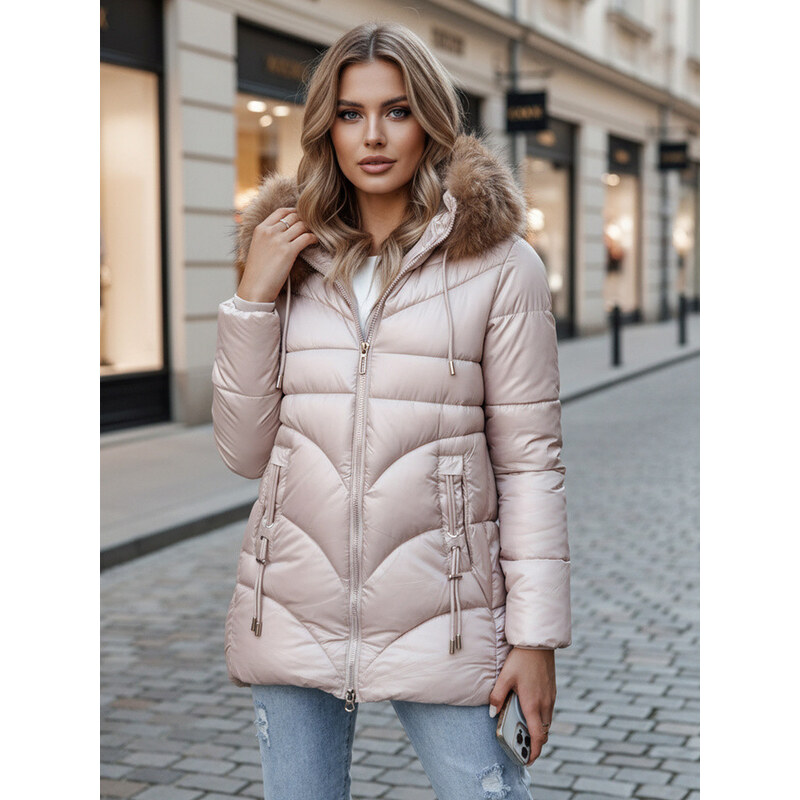 Dámská zimní bunda s kapucí TY4441 béžová - FashionStreet 115132720
