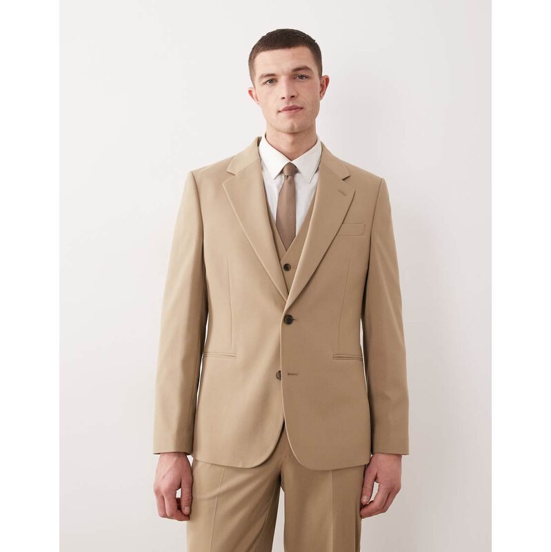 ASOS DESIGN slim suit jacket in stone-Neutral