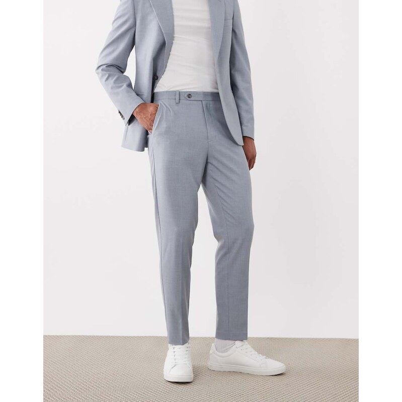 ASOS DESIGN tapered suit trousers in light blue micro check