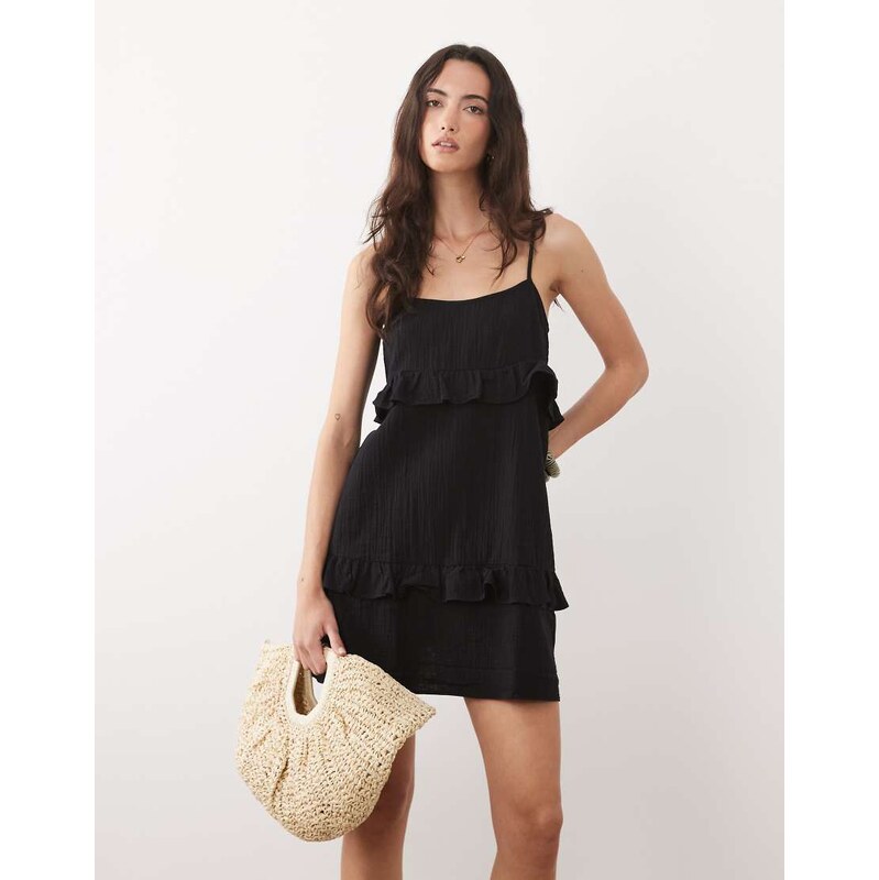 New Look tiered mini sundress in black