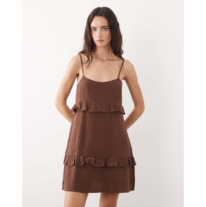New Look tiered mini sundress in chocolate brown