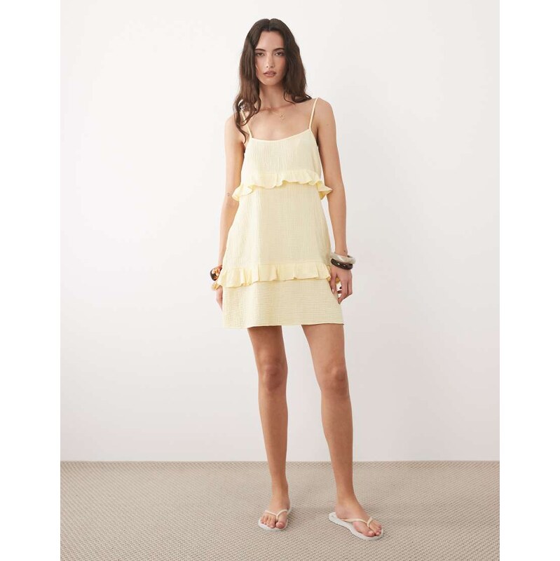 New Look tiered mini sundress in yellow