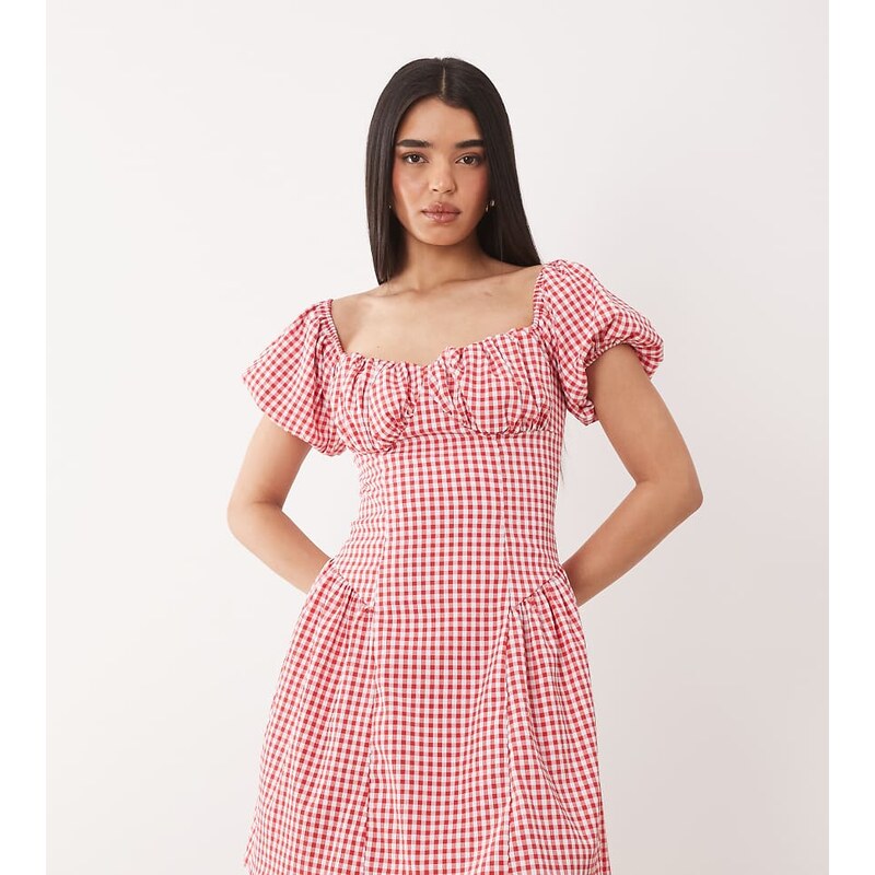 Kaiia exclusive cotton milkmaid puff sleeve hip pleat detail
