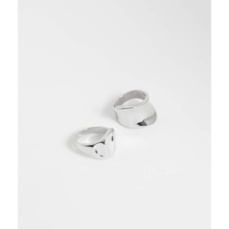Reclaimed Vintage unisex 2 pack molten rings in silver
