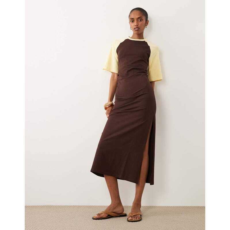ASOS DESIGN short contrast sleeve gathered waist maxi dress in