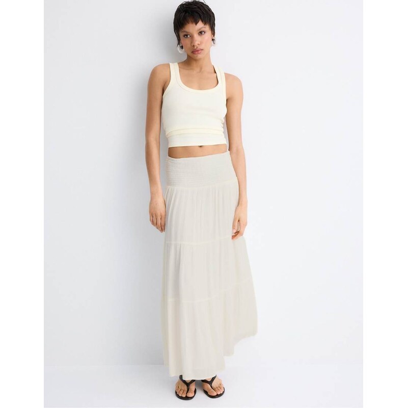 Stradivarius Panelled skirt with metallic thread in ecru-White 115156015