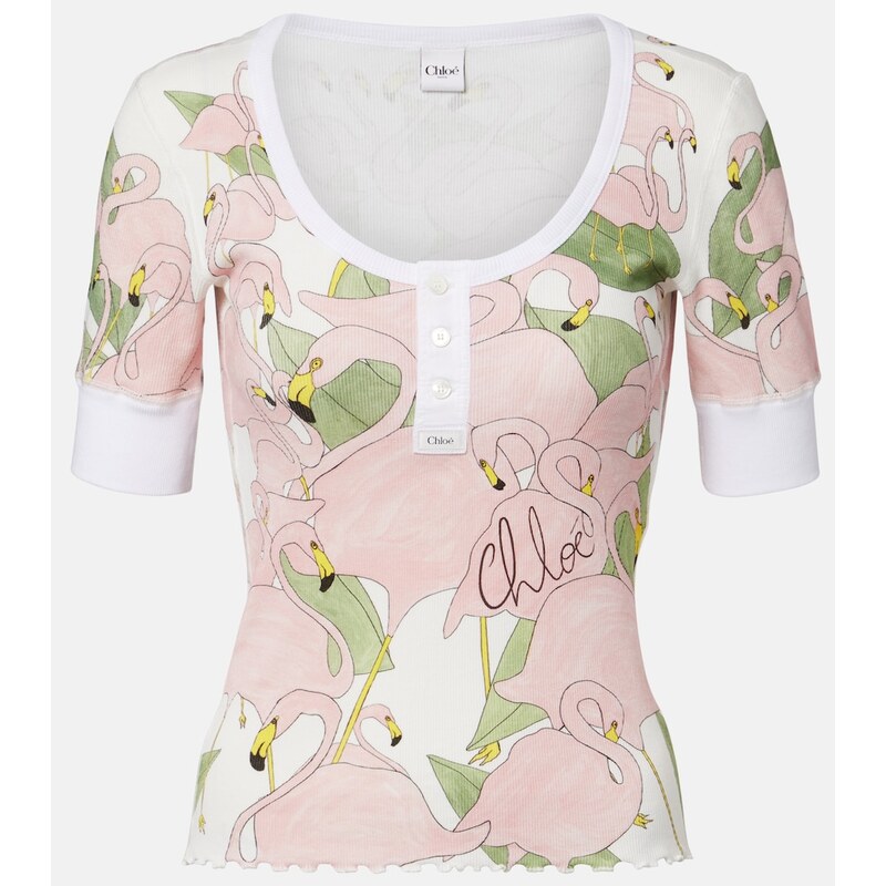 Chloe ChloÃ Printed cotton-blend Henley shirt