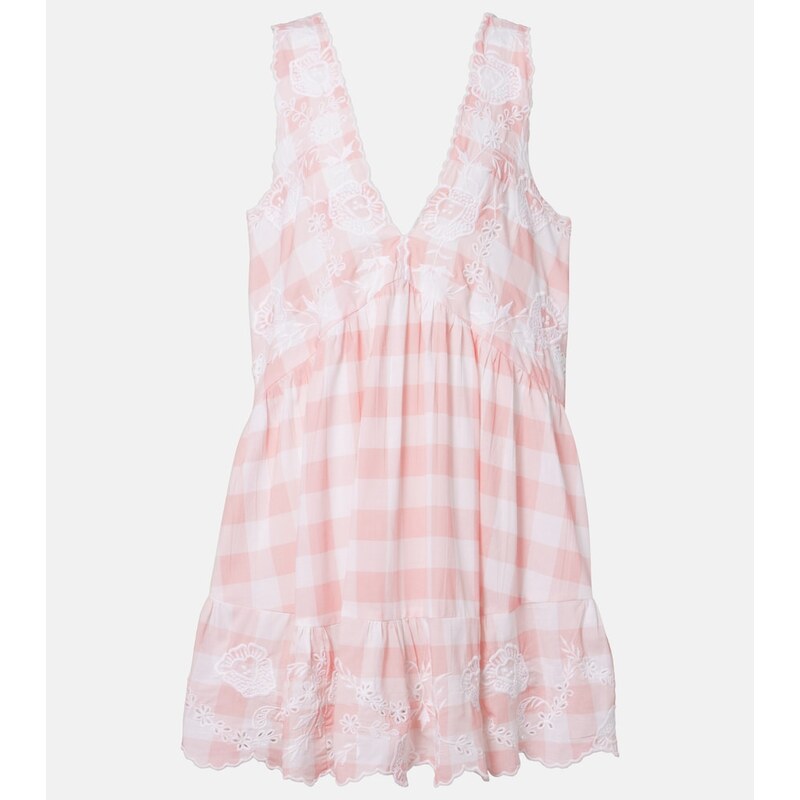 Juliet Dunn Broderie anglaise checked cotton poplin minidress