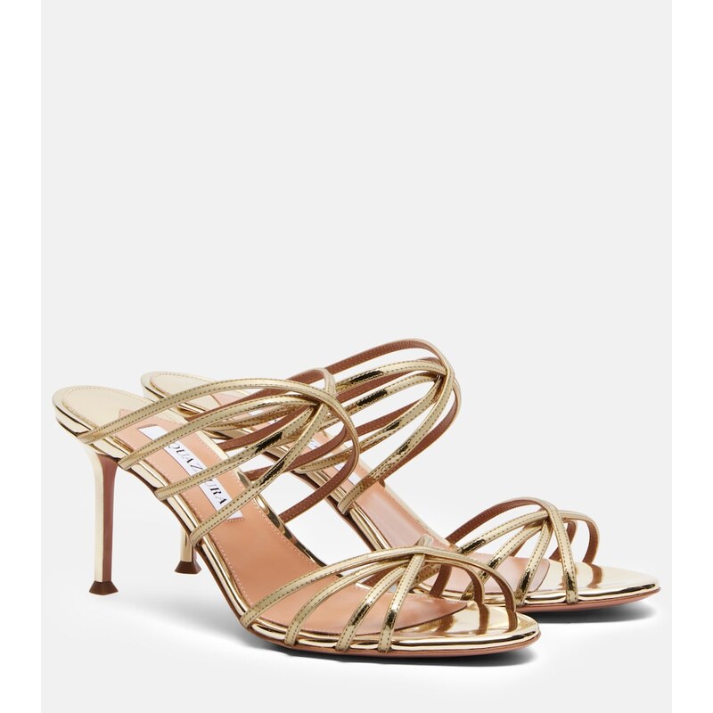 Aquazzura Tell Me mirrored leather mules