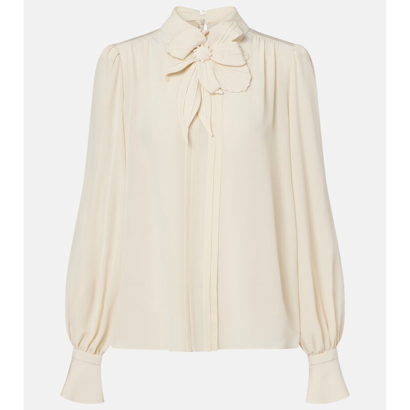 Valentino Floral-appliquÃ silk crÃªpe de chine blouse