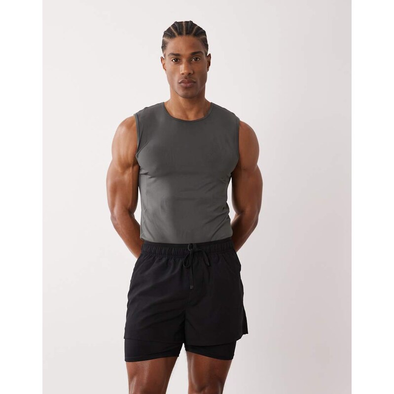 4505 2-in-1 quick dry woven running shorts with zip pockets in black 115136137