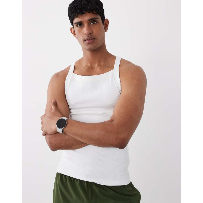 4505 seamless ribbed square neck muscle vest in white