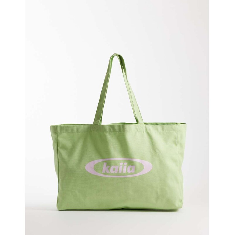Kaiia Studio tote bag in pastel green and pink-Multi 115136368