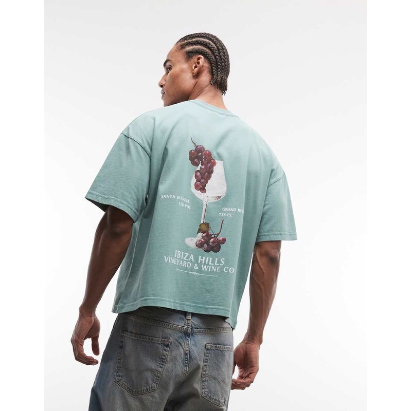 Faded Store logo t-shirt wine back print in washed green
