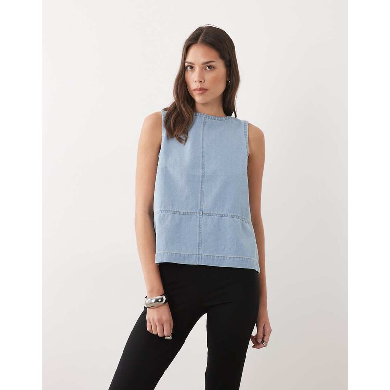Threadbare denim sleeveless top in mid wash blue 115136132